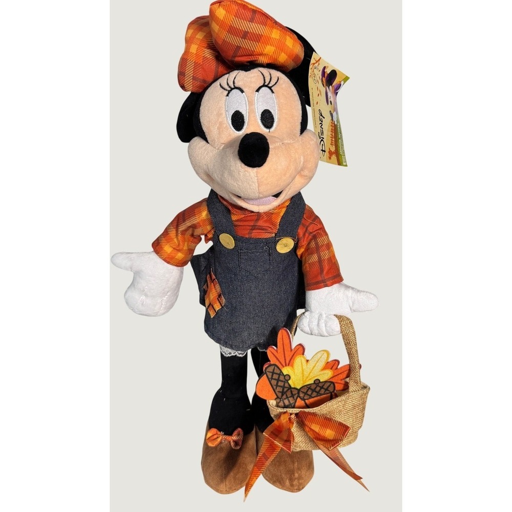 Disney Minnie Mouse Fall Harvest Plush Greeter Thanksgiving Plaid 21"  NWT